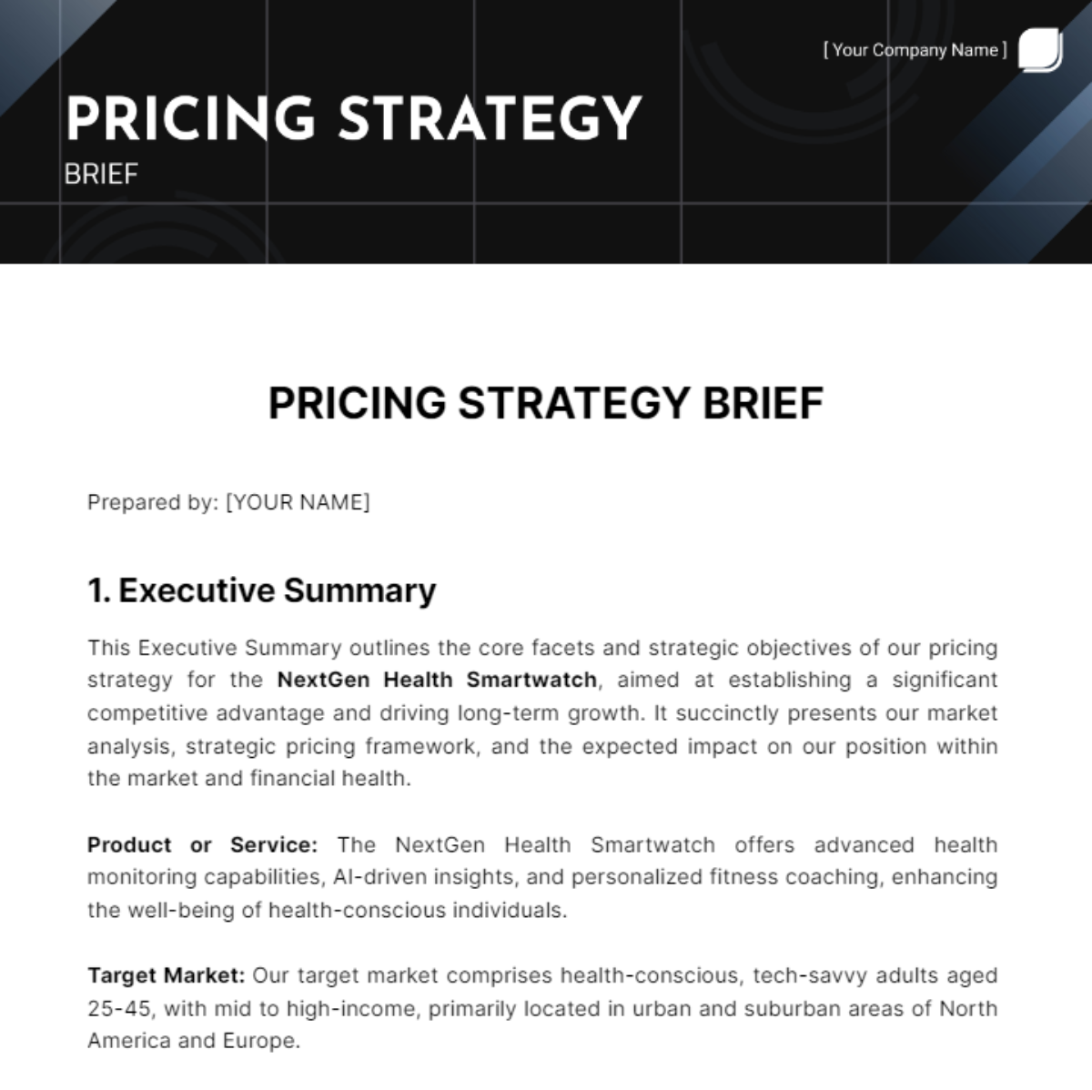 Free Pricing Strategy Brief Template