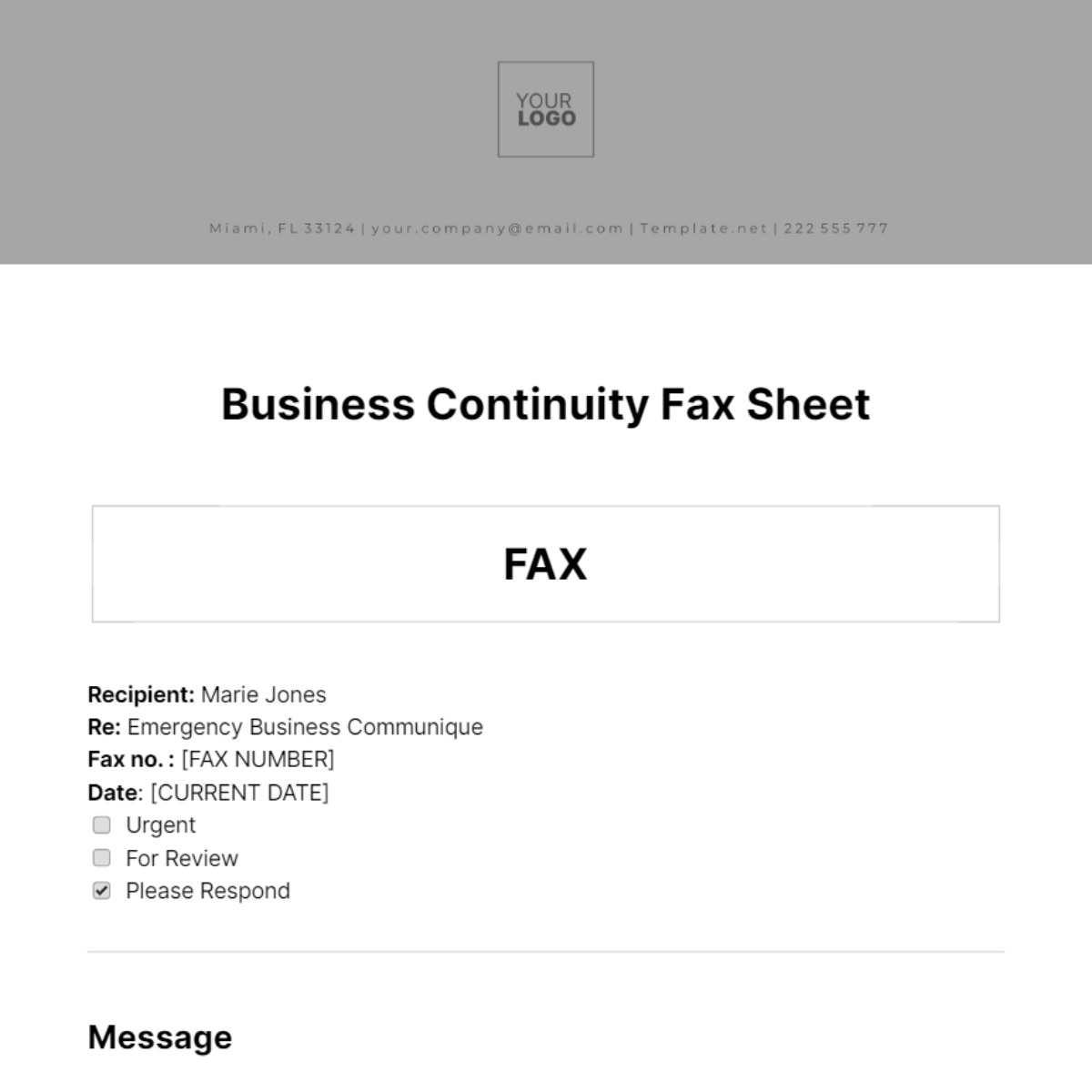 Business Continuity Fax Sheet Template - Edit Online & Download