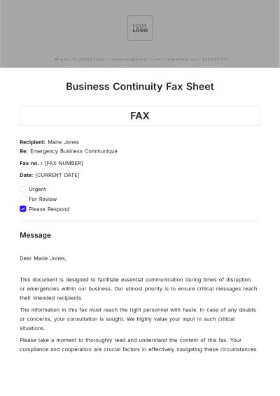 Free Business Continuity Fax Sheet Template to Edit Online