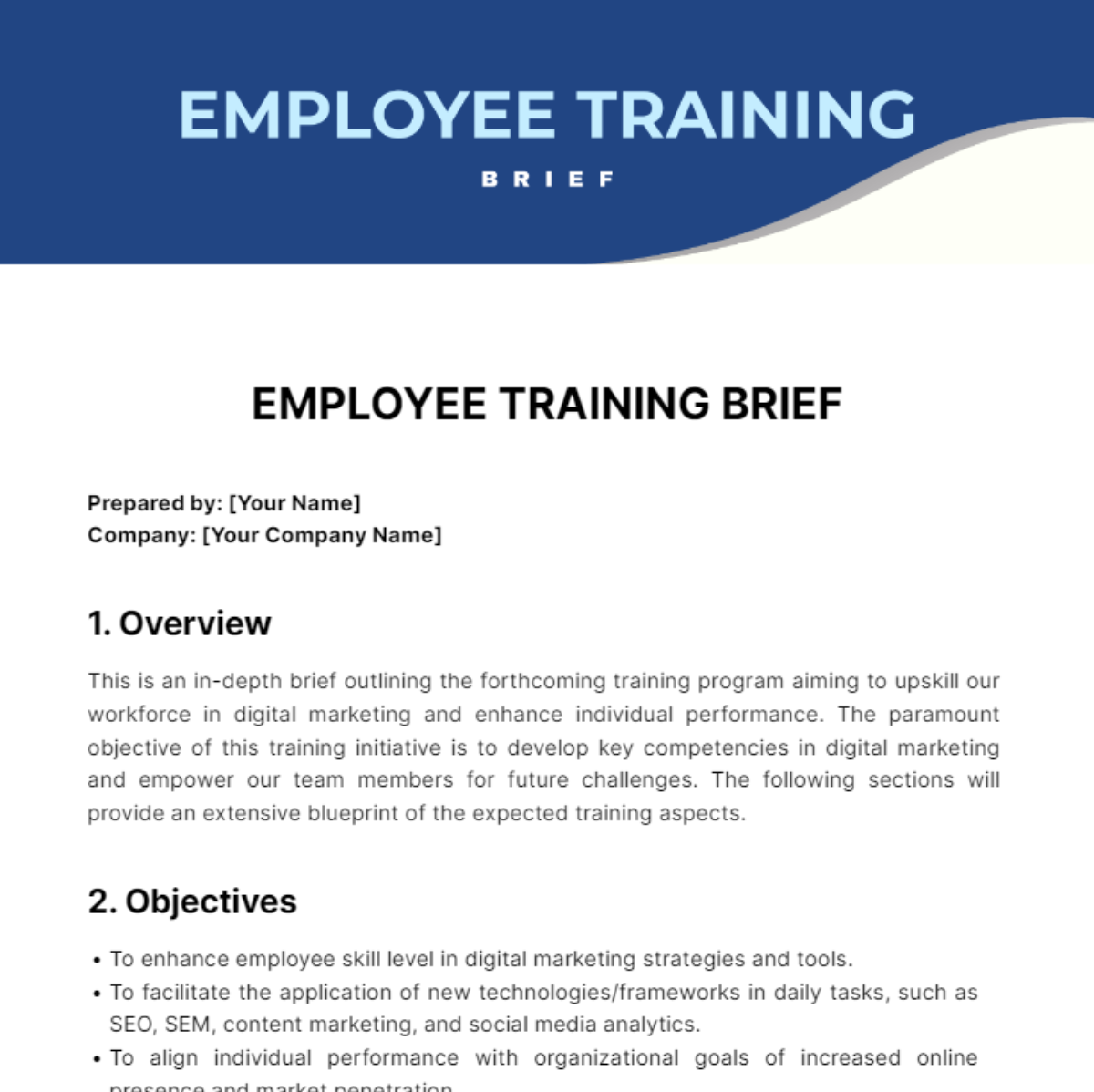 Free Employee Training Brief Template
