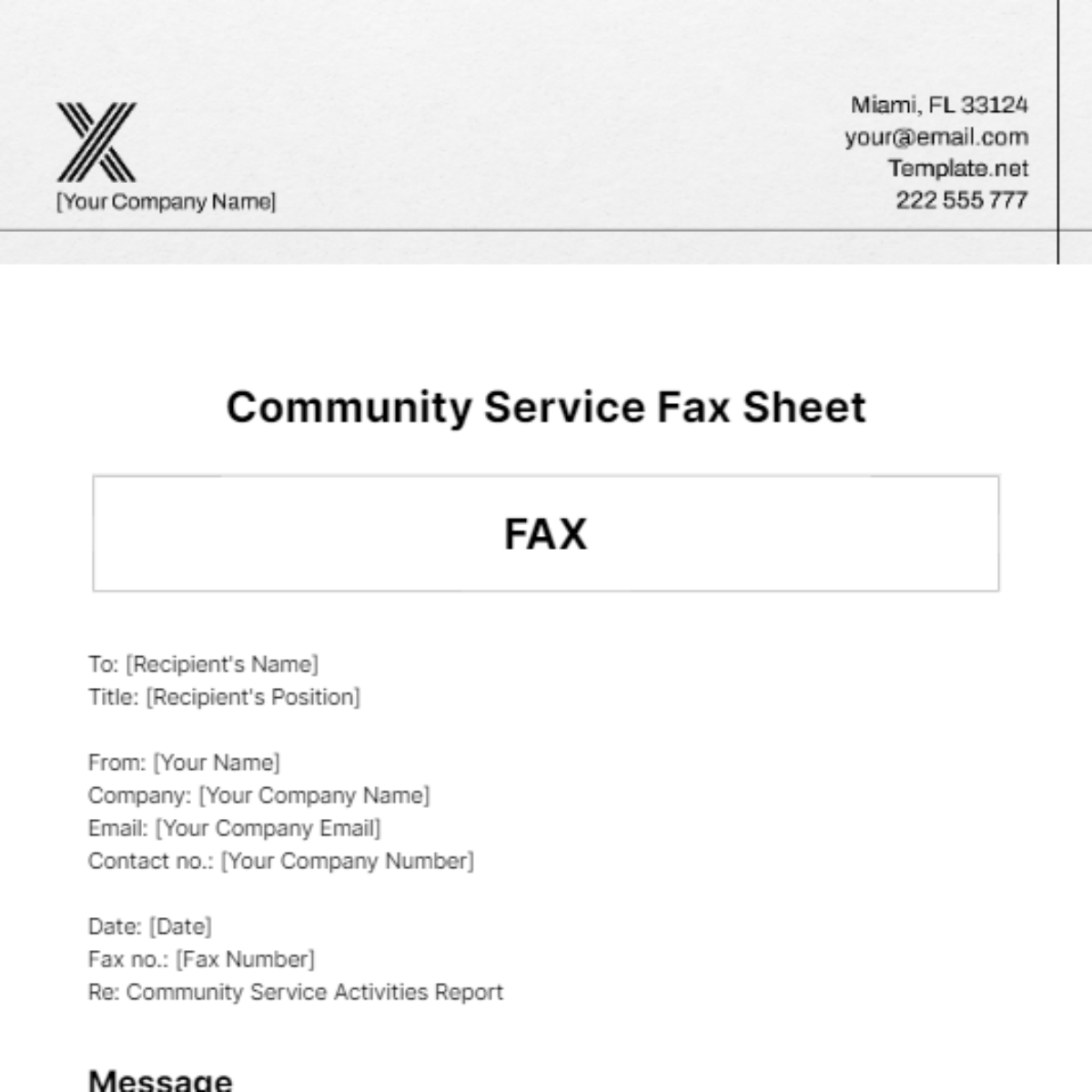 Free Community Service Fax Sheet Template