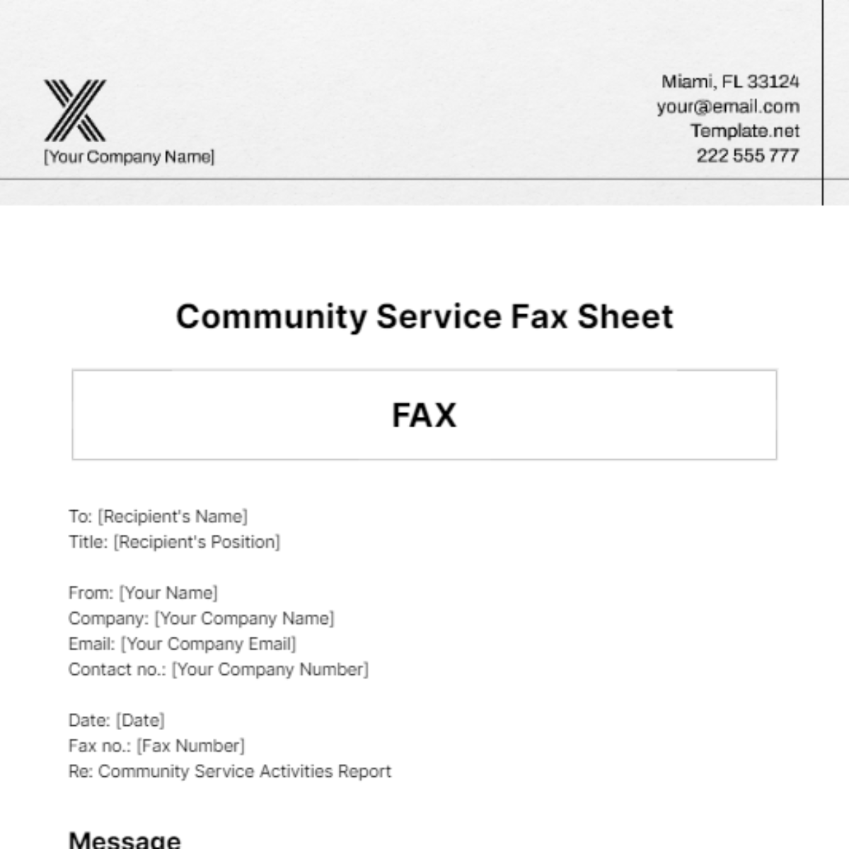 Community Service Fax Sheet Template - Edit Online & Download