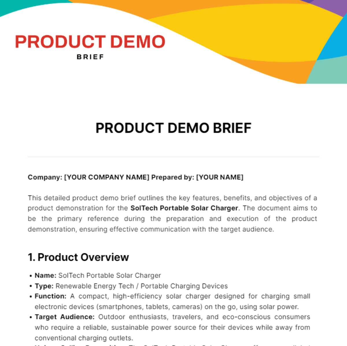 Free Product Demo Brief Template