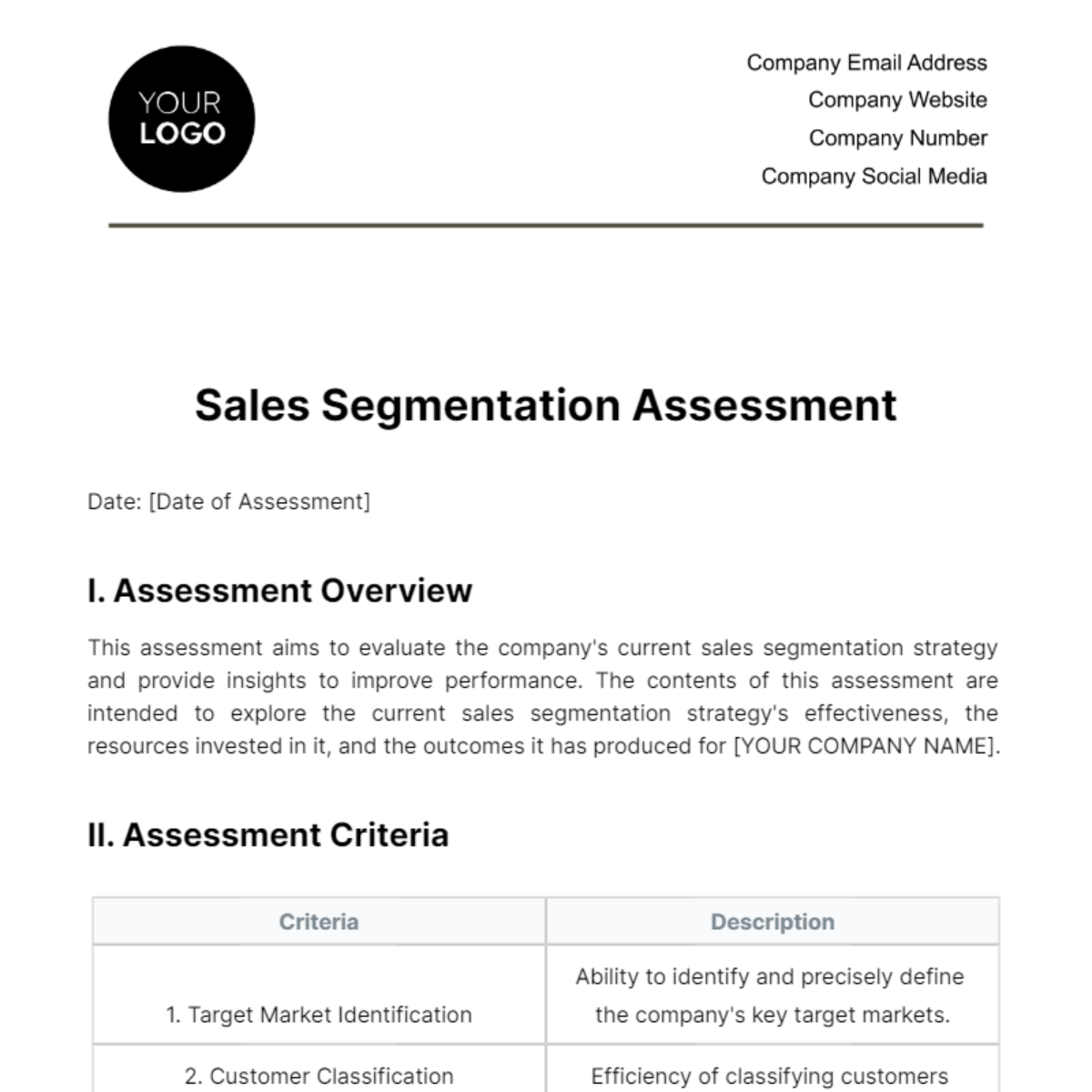 Free Sales Segmentation Assessment Template
