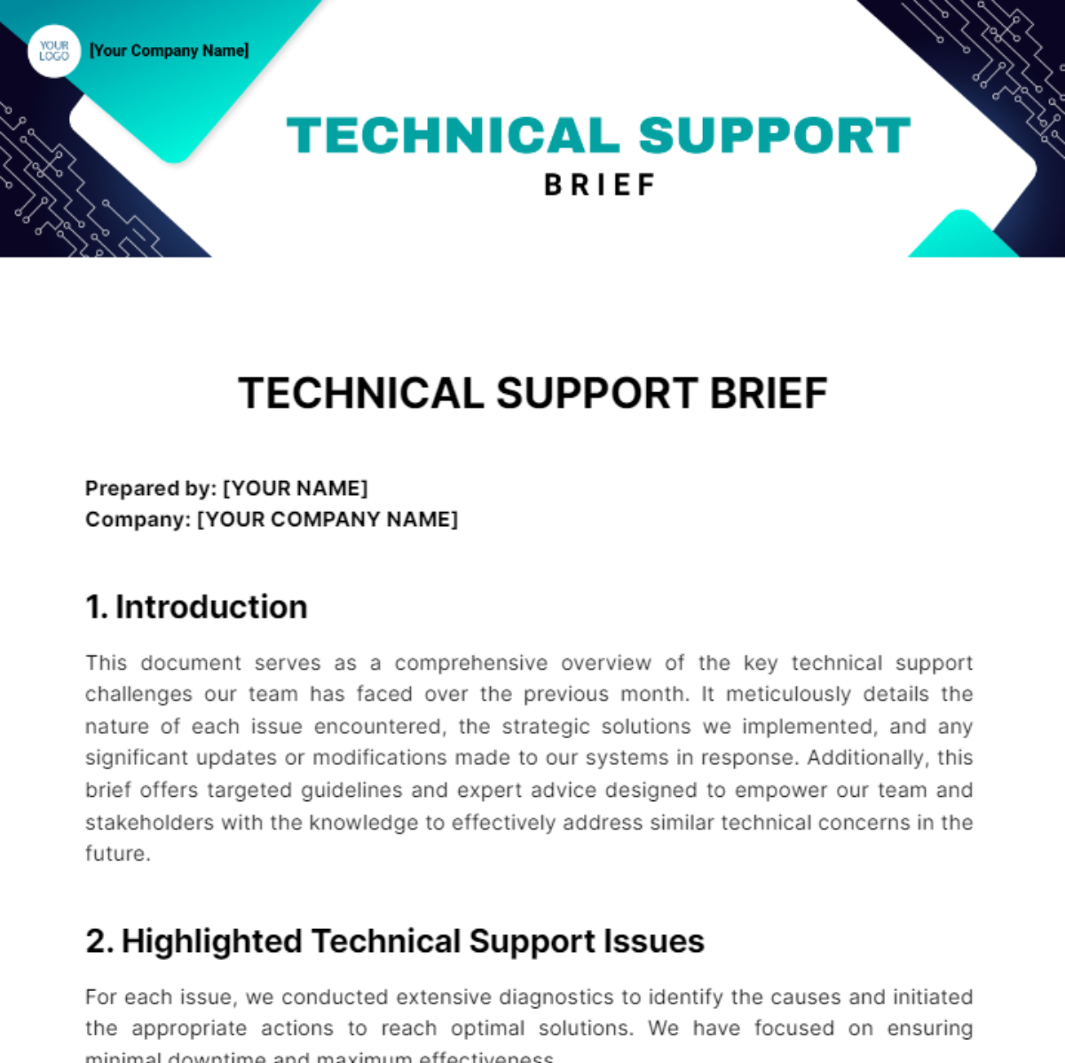 Free Technical Support Brief Template