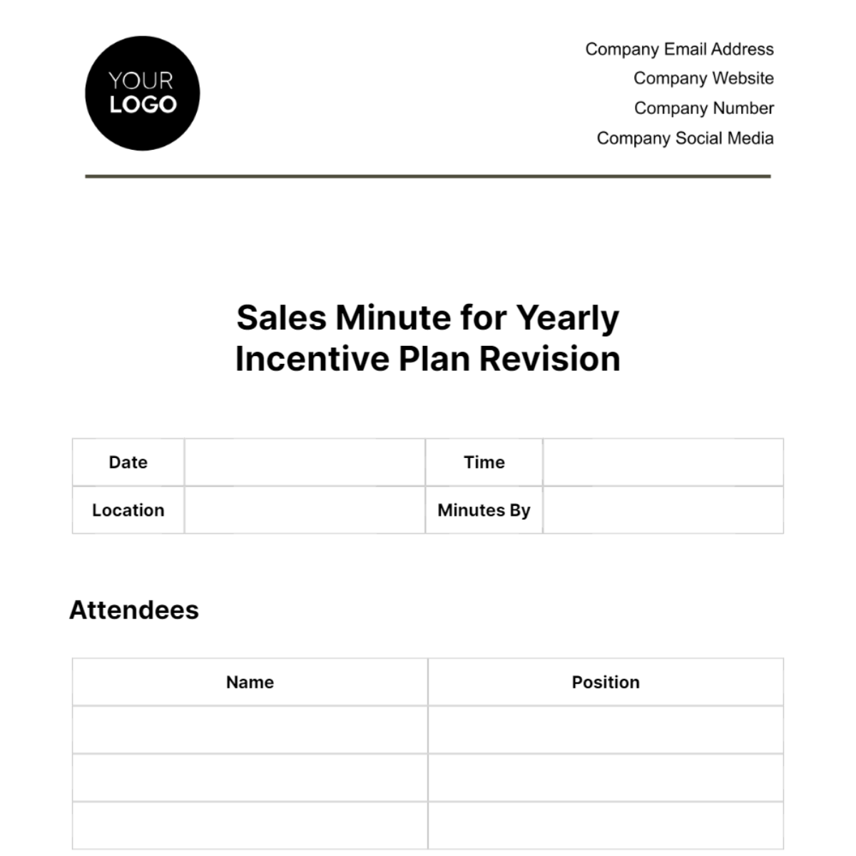 Sales Minute for Yearly Incentive Plan Revision Template