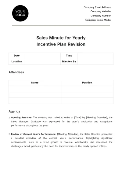 Free Sales Minute for Yearly Incentive Plan Revision Template to Edit Online