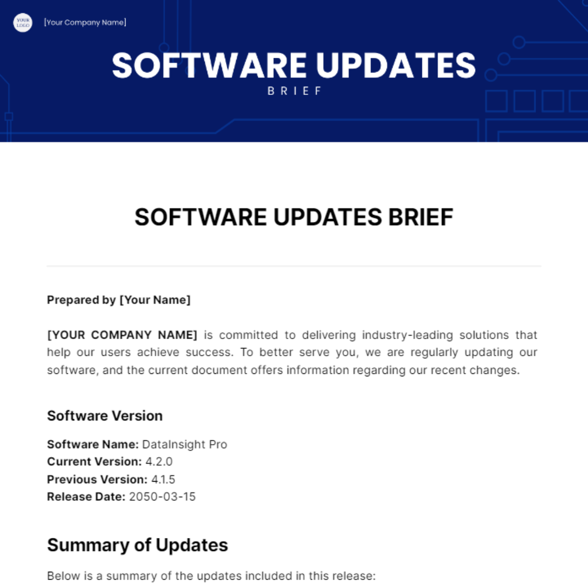 Software Updates Brief Template