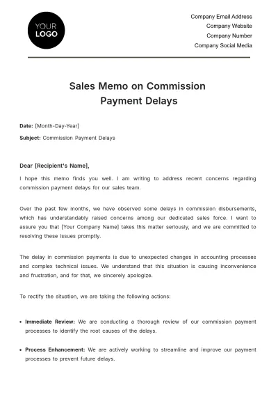 Free Sales Memo on Commission Payment Delays Template to Edit Online