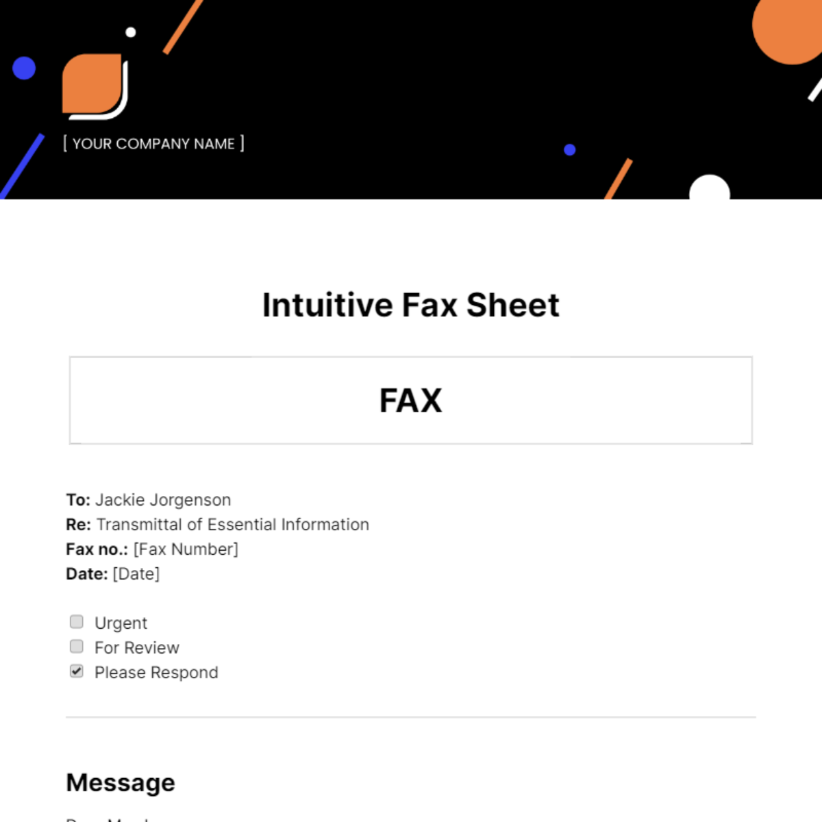 Free Intuitive Fax Sheet Template
