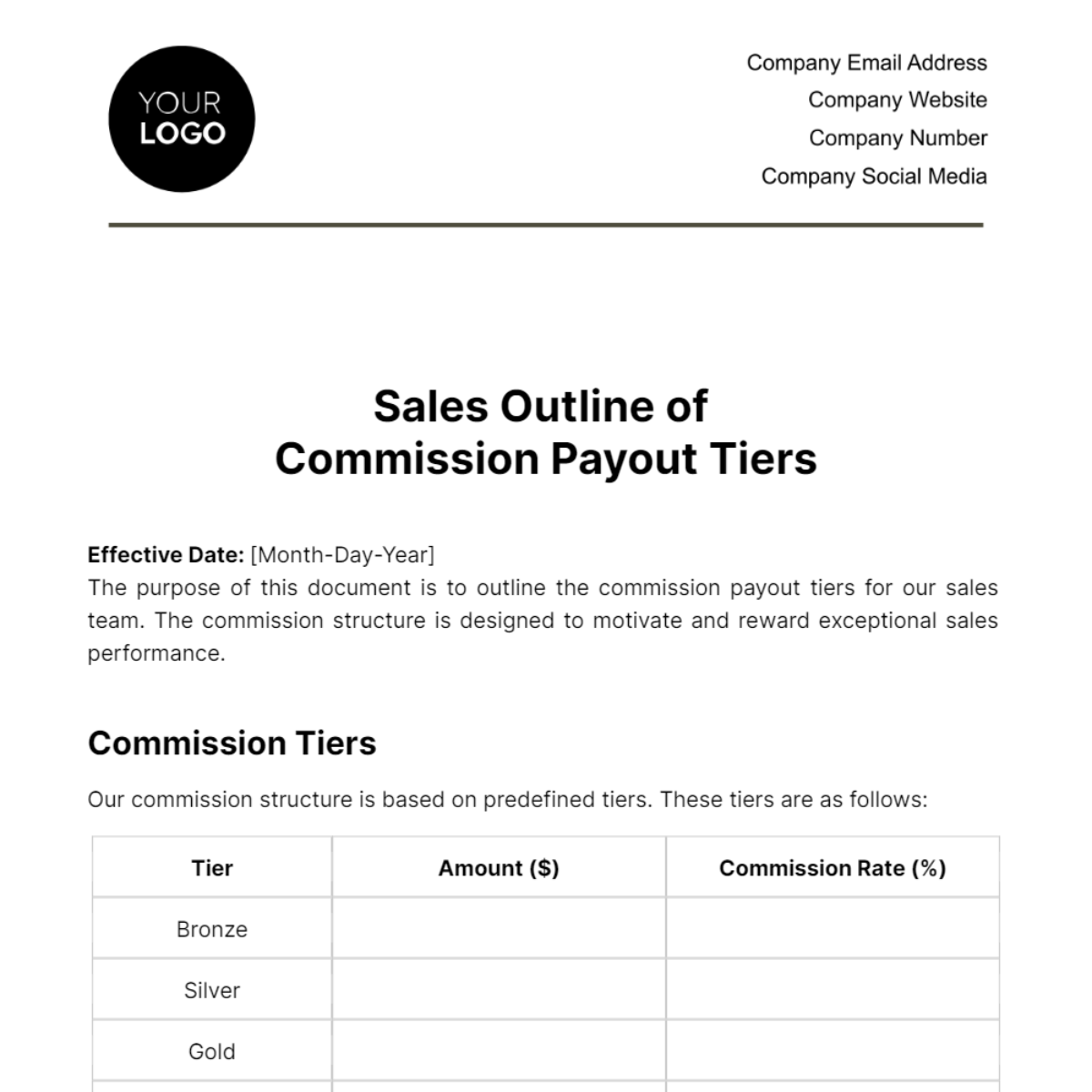 Sales Outline of Commission Payout Tiers Template