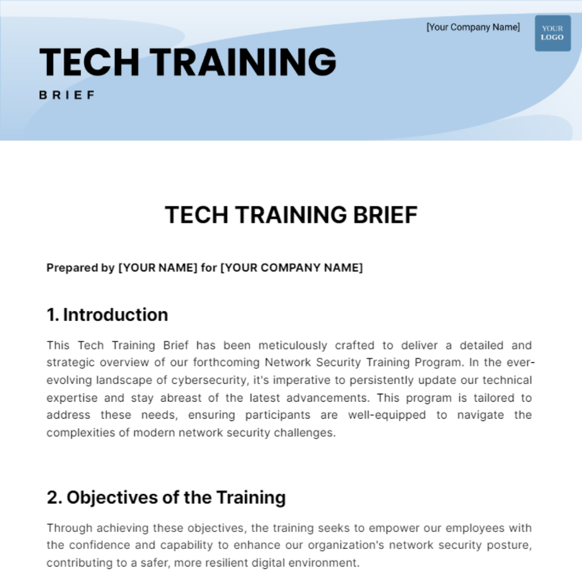 Tech Training Brief Template