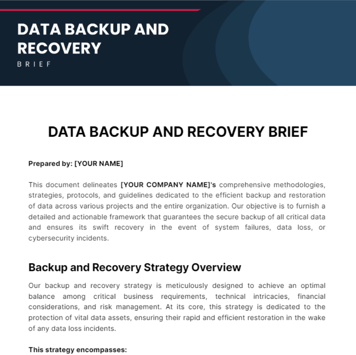 Data Backup and Recovery Brief Template