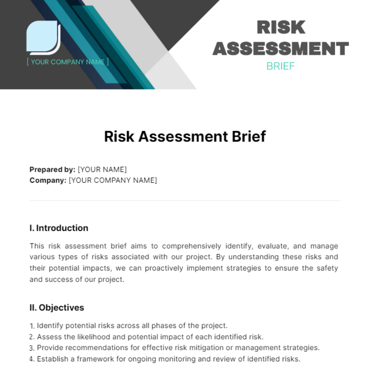 Free Risk Assessment Brief Template