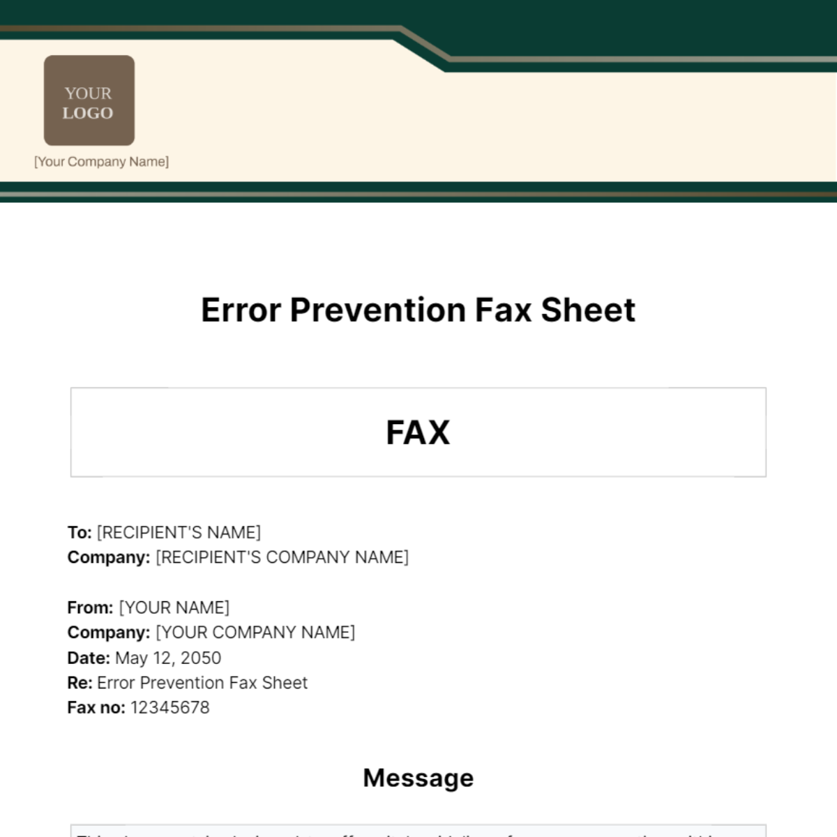 Free Error Prevention Fax Sheet Template