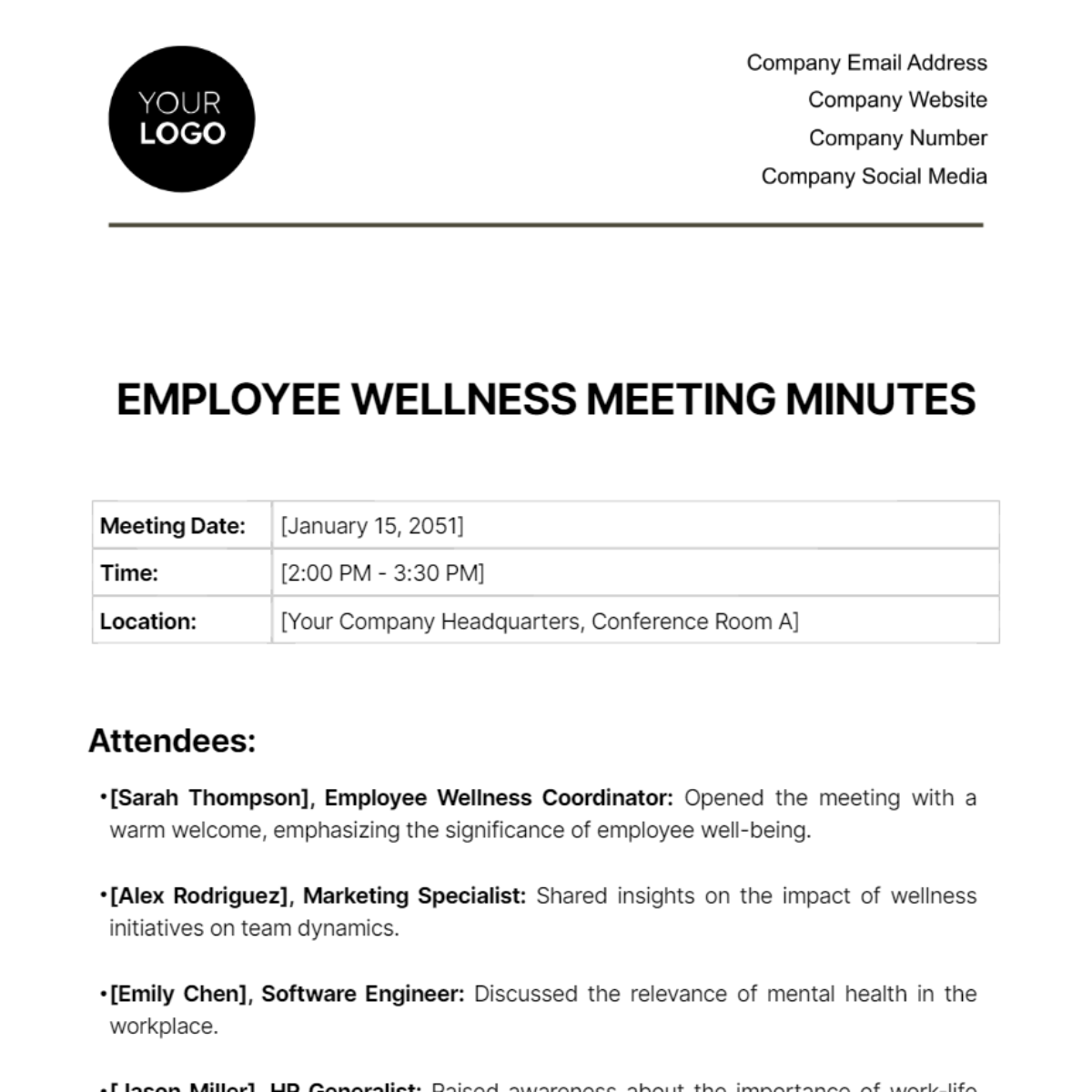 Employee Wellness Meeting Minutes Template - Edit Online & Download