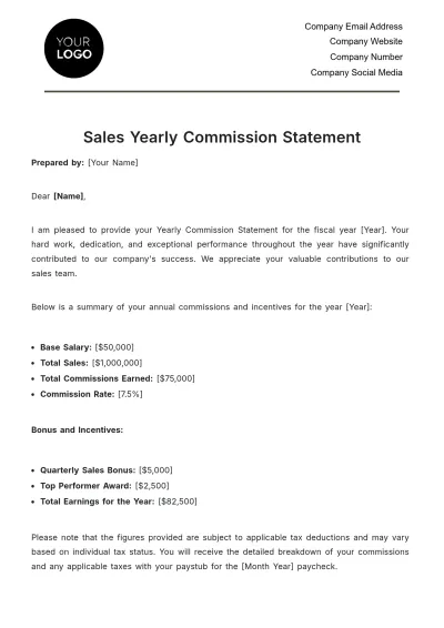 Free Sales Yearly Commission Statement Template to Edit Online