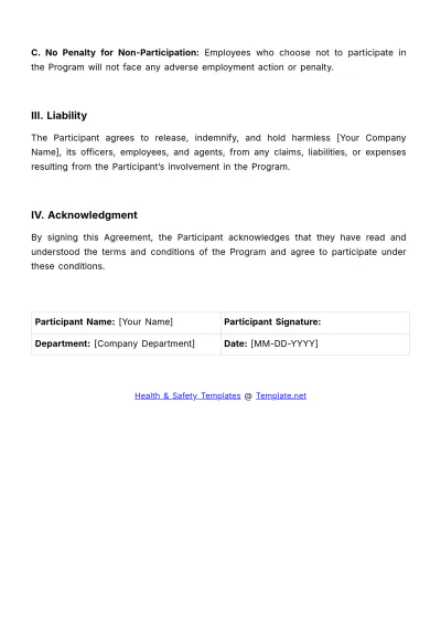 Free Employee Wellness Program Agreement Template to Edit Online