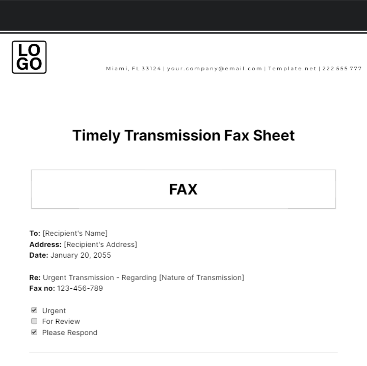 Free Timely Transmission Fax Sheet Template