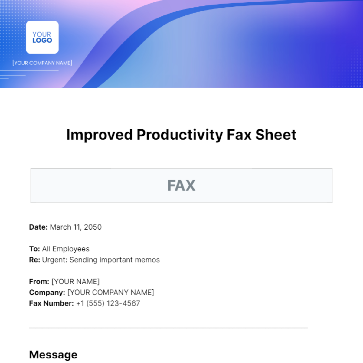Free Improved Productivity Fax Sheet Template