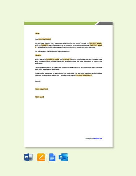 Application Letter For The Post Of Lecturer Template Free Pdf Google Docs Word Template Net