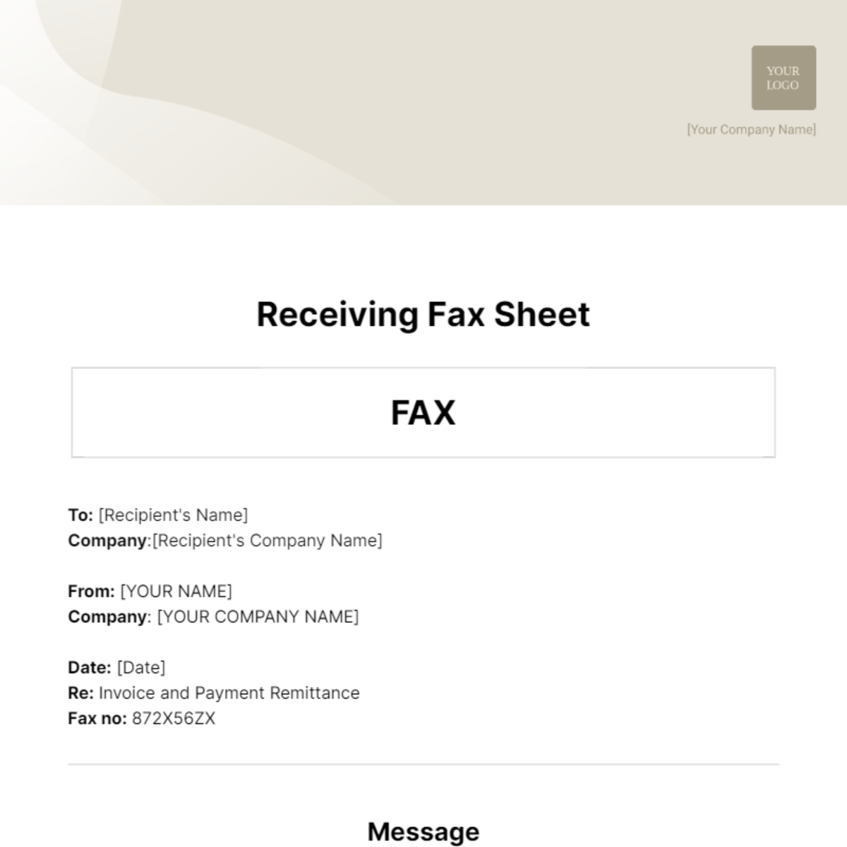 Free Receiving Fax Sheet Template