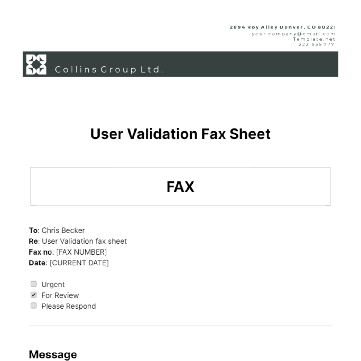 User Validation Fax Sheet Template - Edit Online & Download