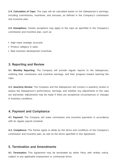 Free Sales Caps Agreement Template to Edit Online