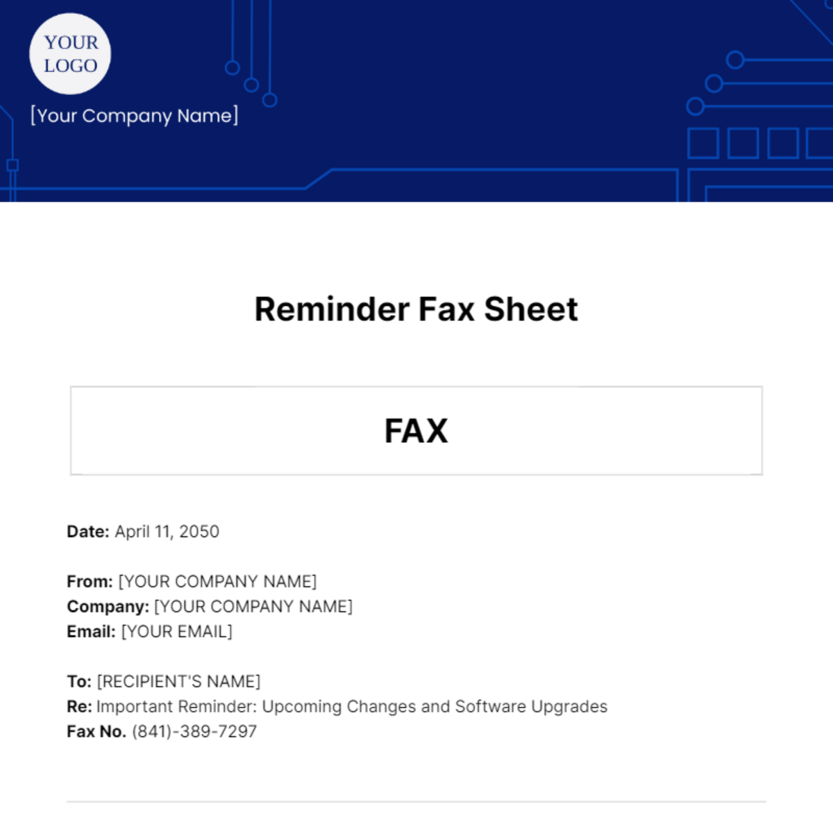 Free Reminder Fax Sheet Template