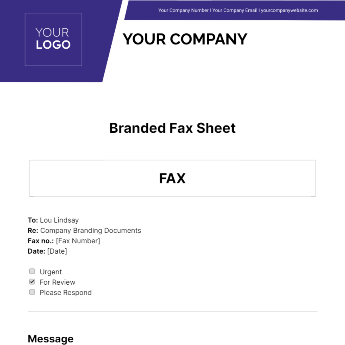 Free Branded Fax Sheet Template