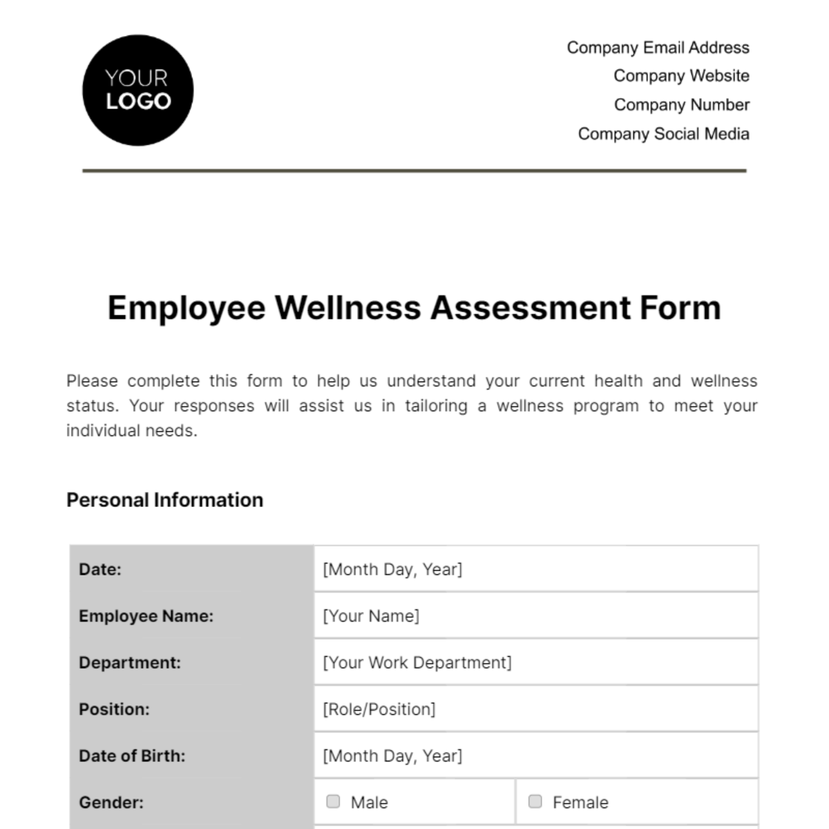 Employee Wellness Questionnaire Template - Edit Online & Download ...