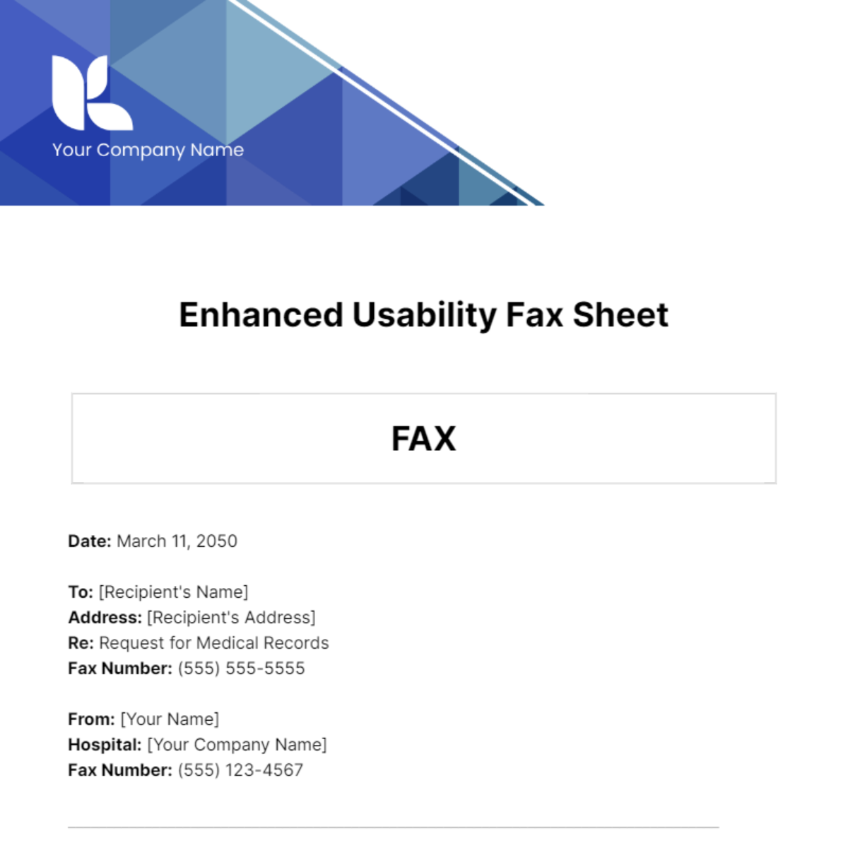 Free Enhanced Usability Fax Sheet Template