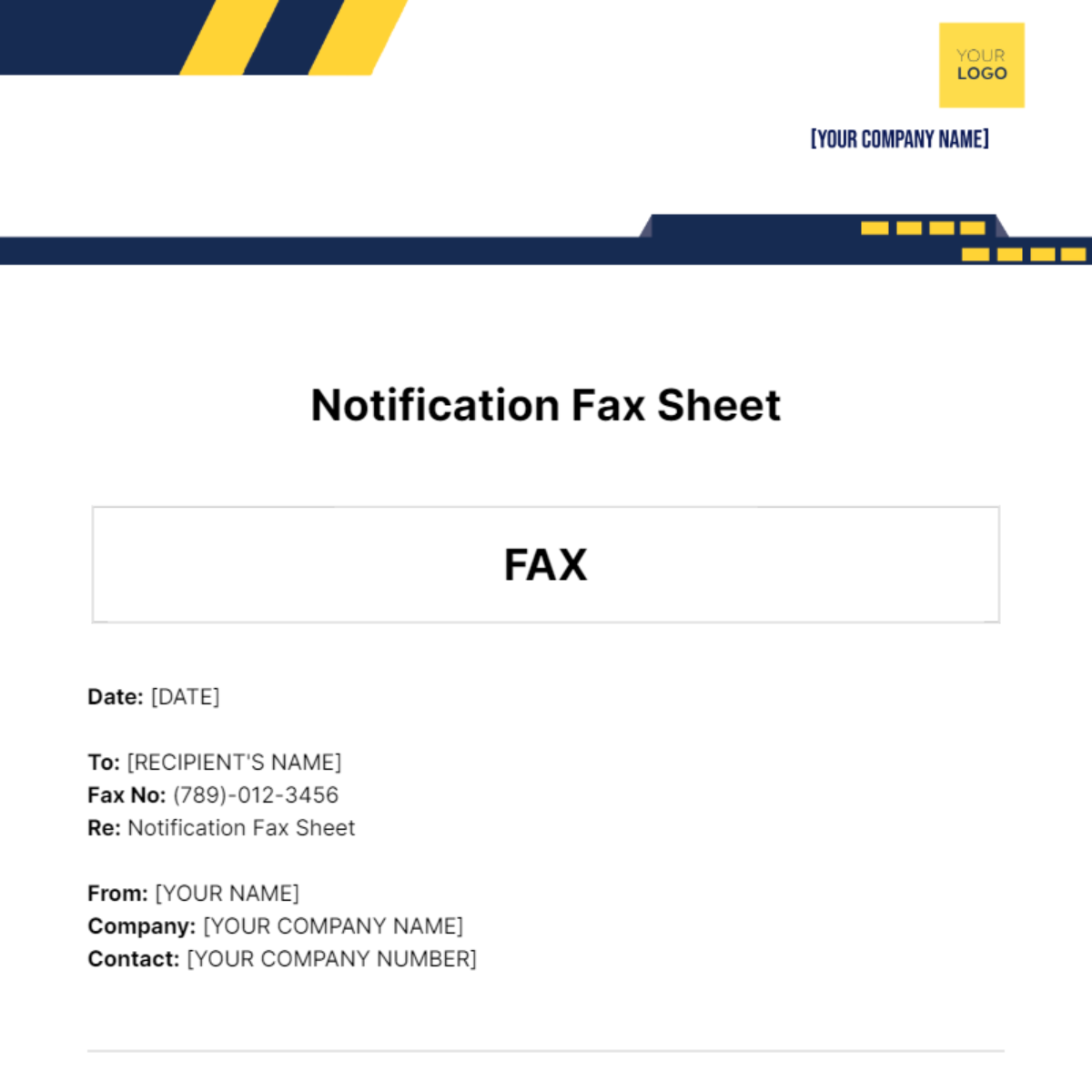 Free Notification Fax Sheet Template