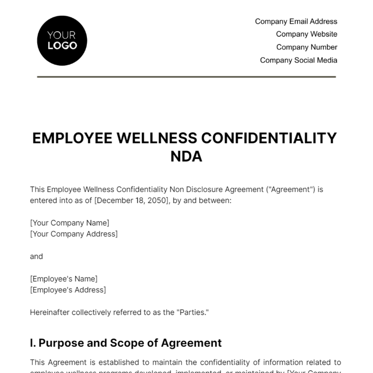 Employee Wellness Program Confidentiality NDA Template - Edit Online & Download