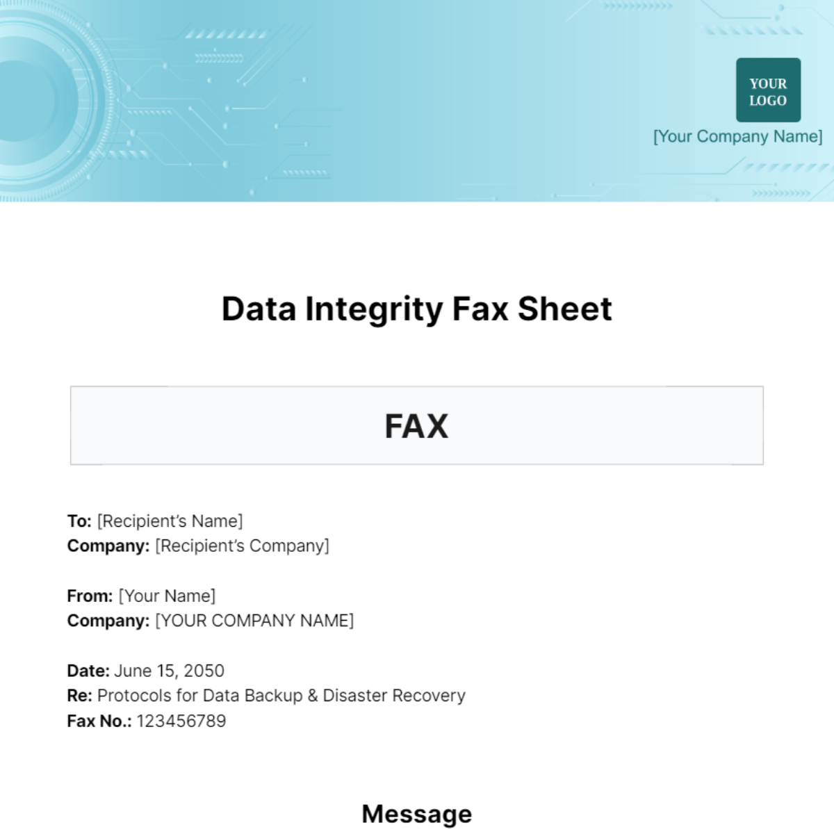 Free Data Integrity Fax Sheet Template