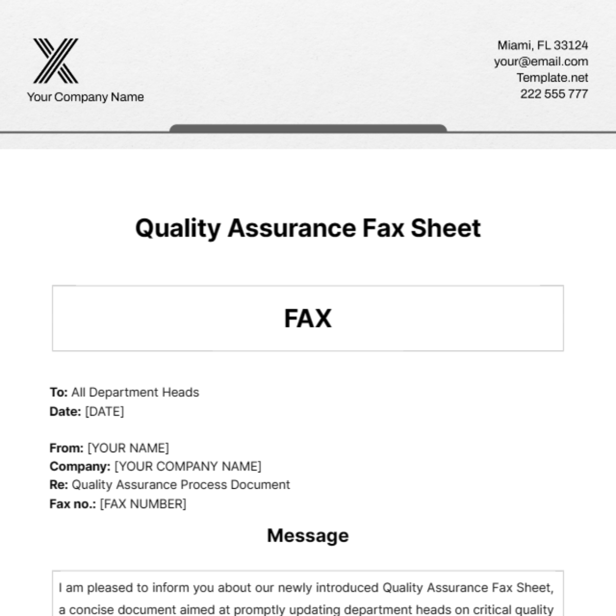 Free Quality Assurance Fax Sheet Template