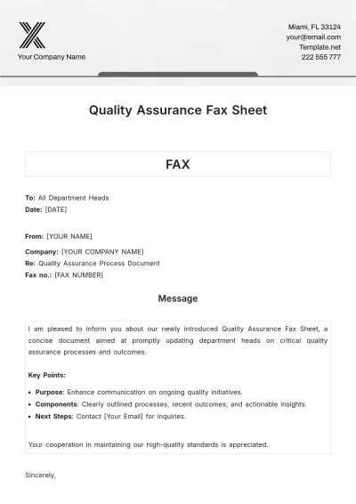 Free Quality Assurance Fax Sheet Template to Edit Online