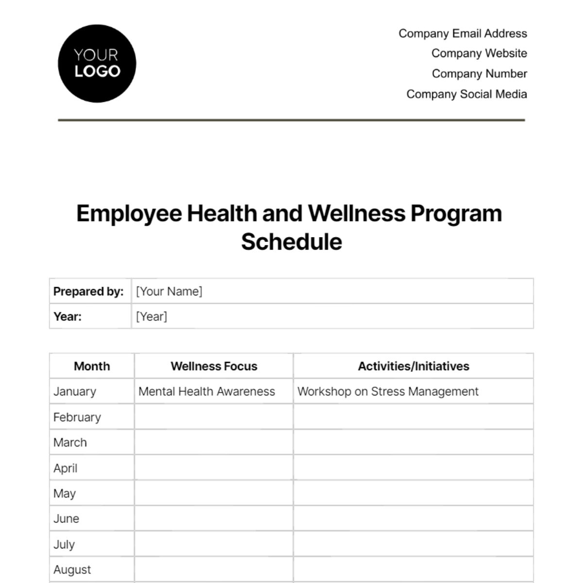Employee Health and Wellness Program Schedule Template