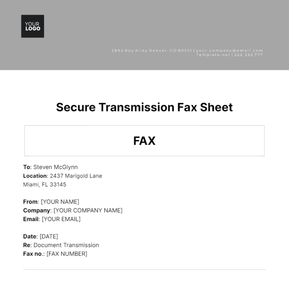 Free Secure Transmission Fax Sheet Template