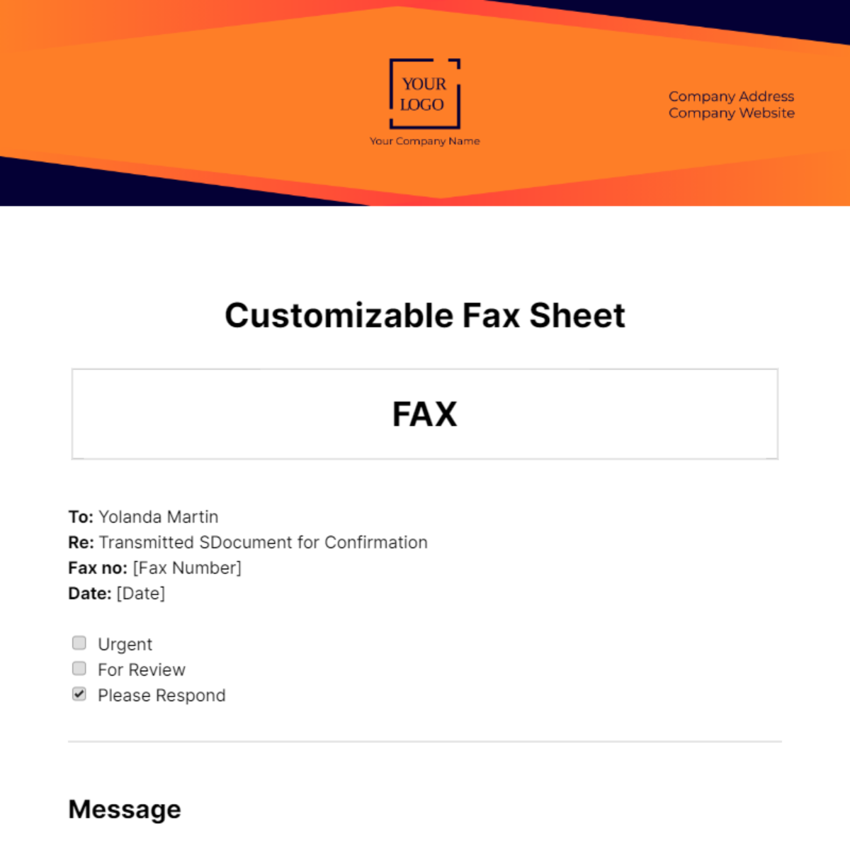 Free Customizable Fax Sheet Template