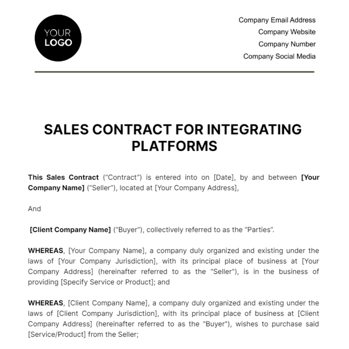 Free Sales Contract for Integrating Platforms Template