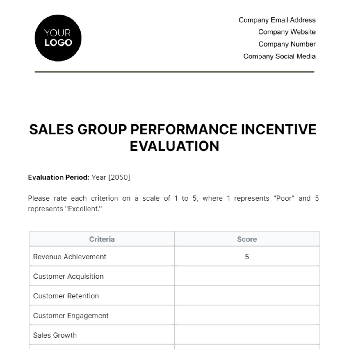 Sales Group Performance Incentive Evaluation Template