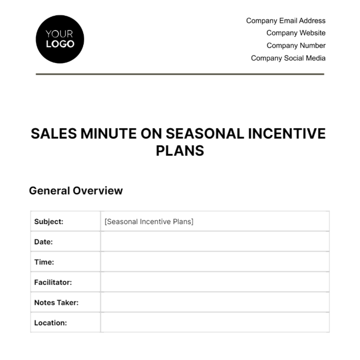 Sales Minute on Seasonal Incentive Plans Template