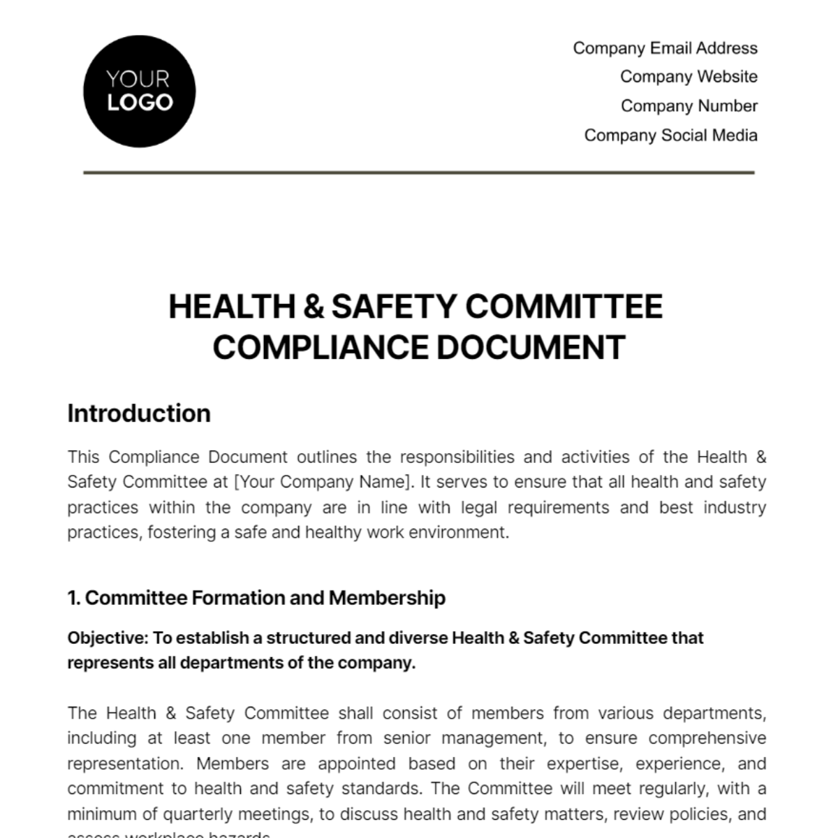 Free Health & Safety Committee Compliance Document Template