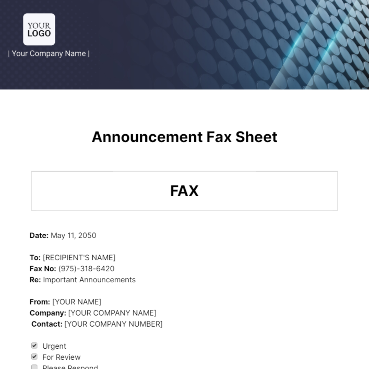 Free Announcement Fax Sheet Template