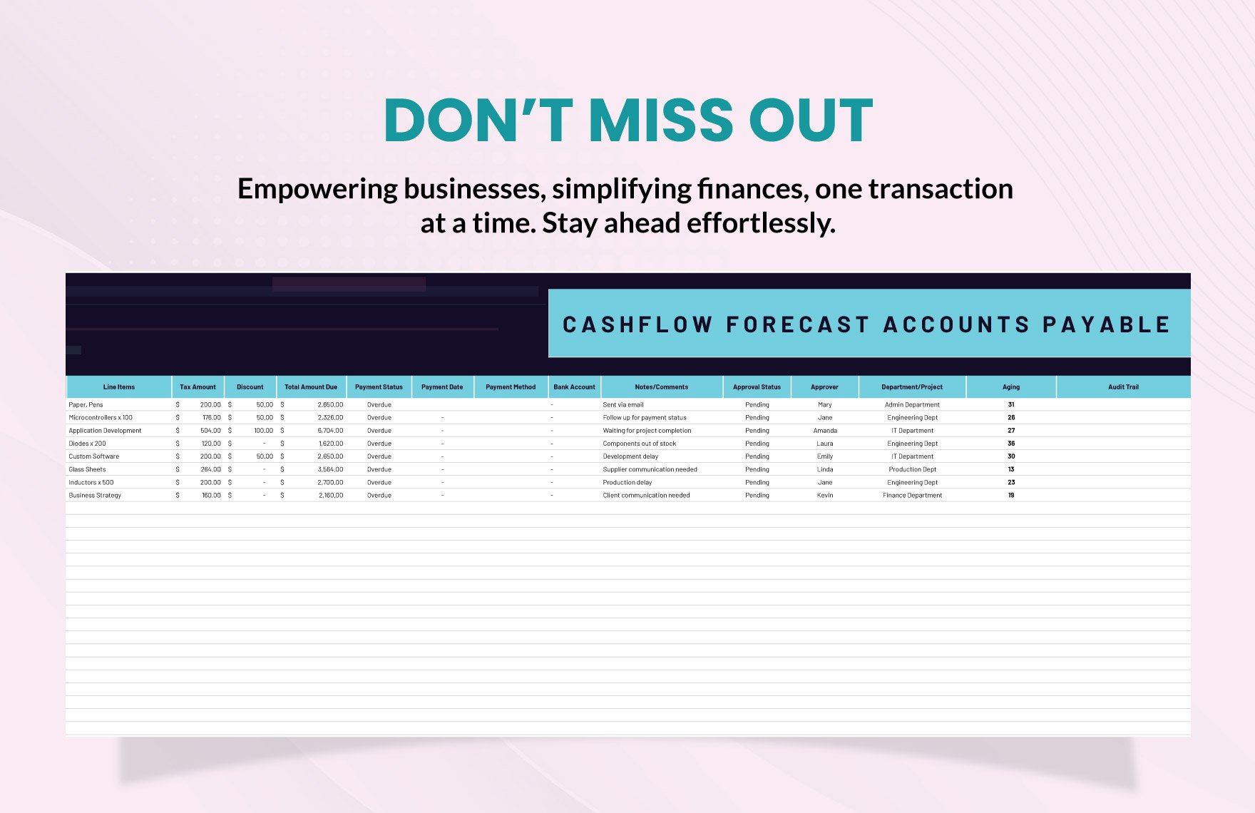 Cashflow Forecast Accounts Payable Template