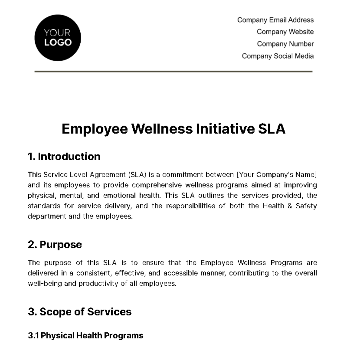 Employee Wellness Initiative SLA Template