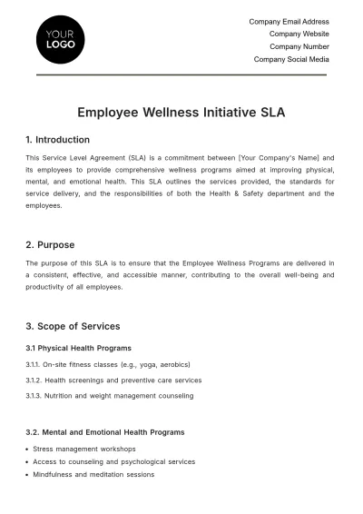 Free Employee Wellness Initiative SLA Template to Edit Online