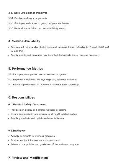 Free Employee Wellness Initiative SLA Template to Edit Online