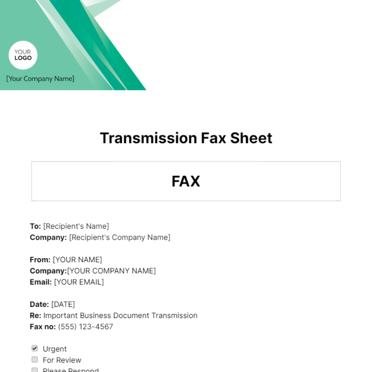 Transmission Fax Sheet Template